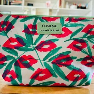 Clinique x Drawbertson Red and Green Floral Bag